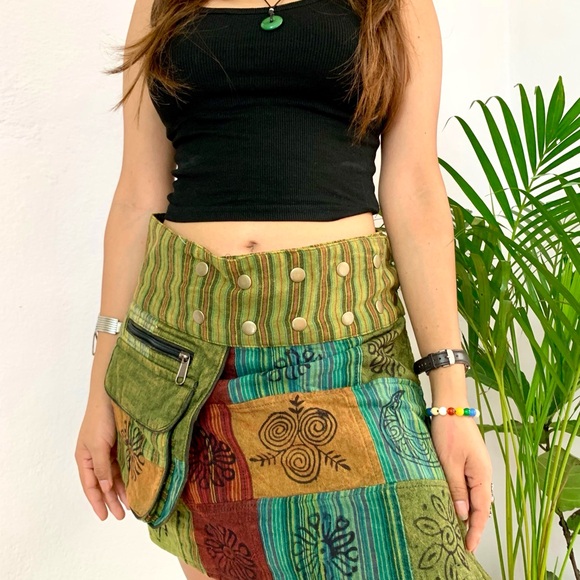 Patchwork Cotton Wrap Skirt with Blockprint - Picture 3 of 13